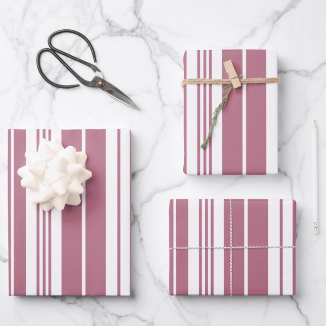 Pink White Vertical Stripes  Wrapping Paper Sheets (Front)