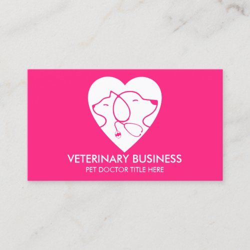 Pink White Veterinary Paw Pet Doctor Animal Business Card
