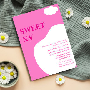 pink & white vibrant colorful unique quinceañera invitation