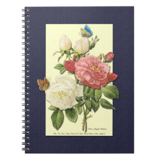 Pink White Vintage Botanical Roses Notebook