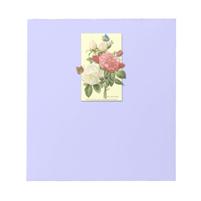 Pink White Vintage Botanical Roses Notepad (Front)