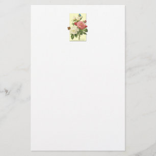 Pink White Vintage Botanical Roses Stationery