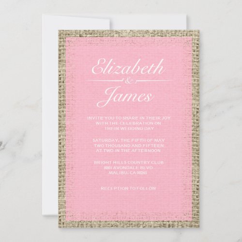 Pink &amp; White Vintage Burlap Wedding Invitations