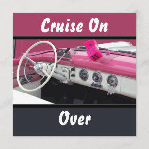 Pink & White Vintage Car Birthday Bash Invitation