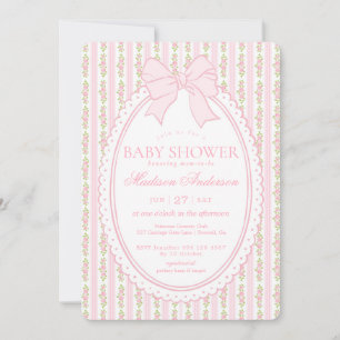 Pink & White Vintage Fancy Floral Baby Shower Invitation
