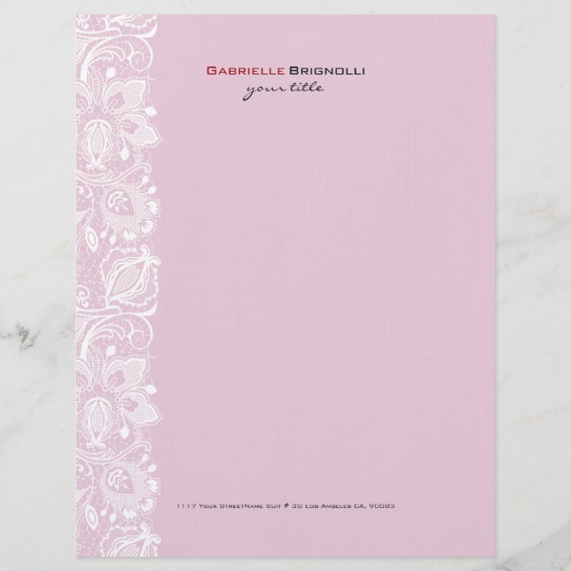 Pink & White Vintage Floral Lace Letterhead (Front)