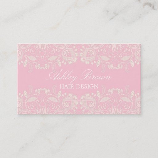 Customizable Pink &amp; White Vintage Lace Business Card