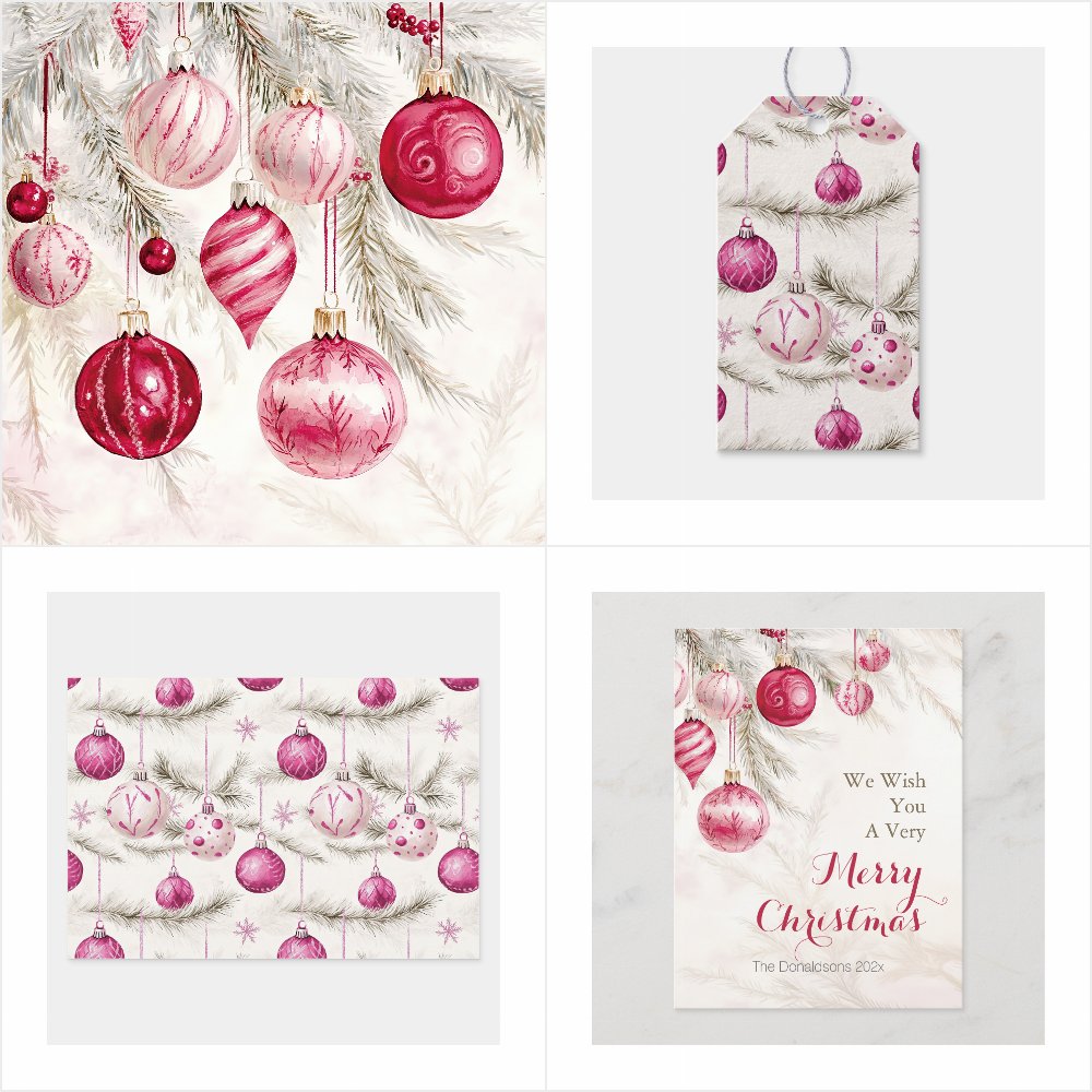 Pink White Vintage Ornaments Christmas