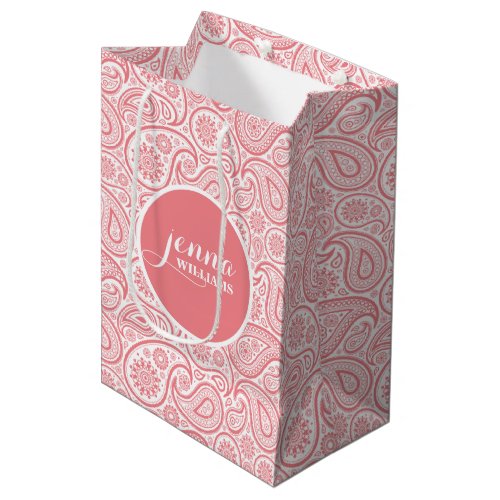 Pink  White Vintage paisley Damasks Medium Gift Bag