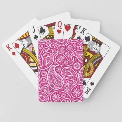 Pink  White Vintage Paisley Damasks Pattern Poker Cards