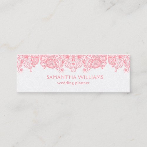 Pink  White Vintage Paisley Lace Wedding Planner Mini Business Card