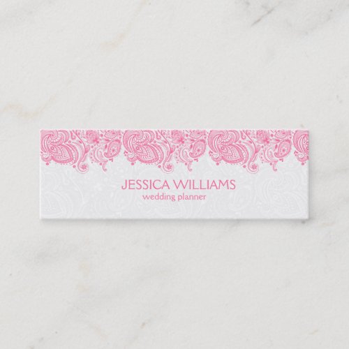 Pink  White Vintage Paisley Lace Wedding Planner Mini Business Card