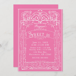 Pink & White Vintage Victorian Deco Sweet 16 Party Invitation