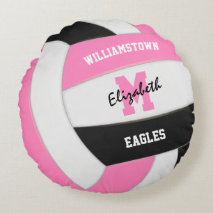 pink white volleyball girls sports room decor round pillow