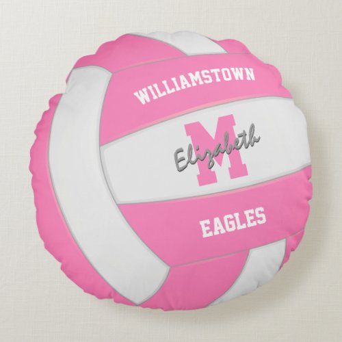 pink white volleyball girls sports room decor round pillow