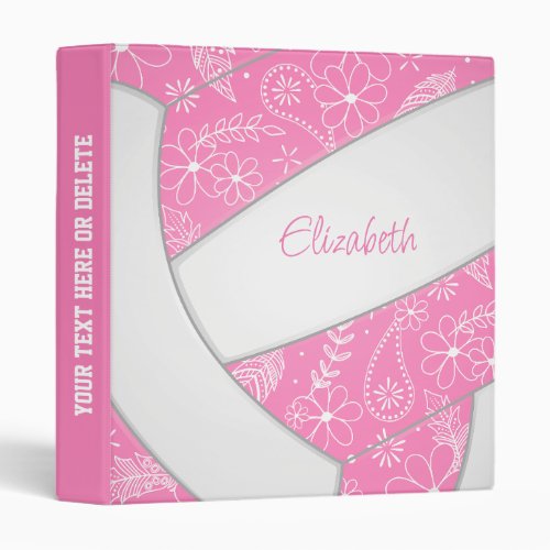 pink white w flowers feathers paislies volleyball 3 ring binder