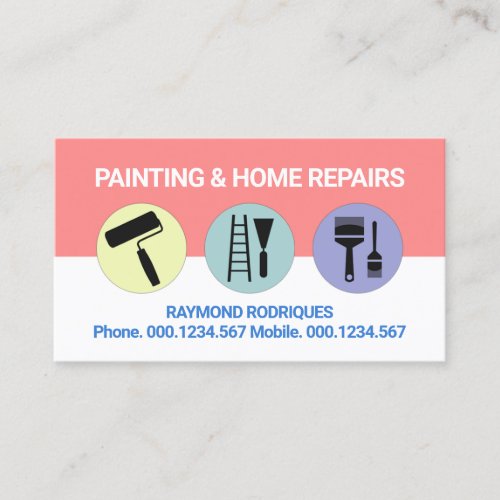 Pink White Wall Painting Tools Business Card