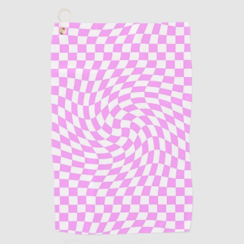 Pink  White Warped Checker Checkered Pattern   Golf Towel