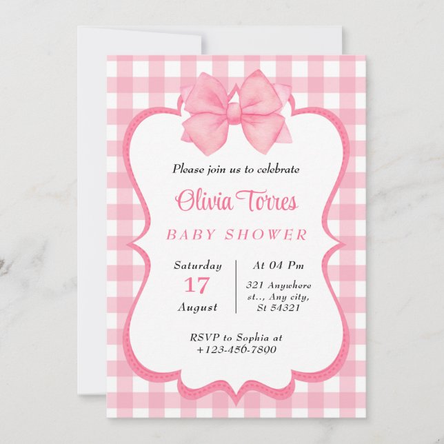 Pink White Watercolor  Baby Shower Invitation (Front)