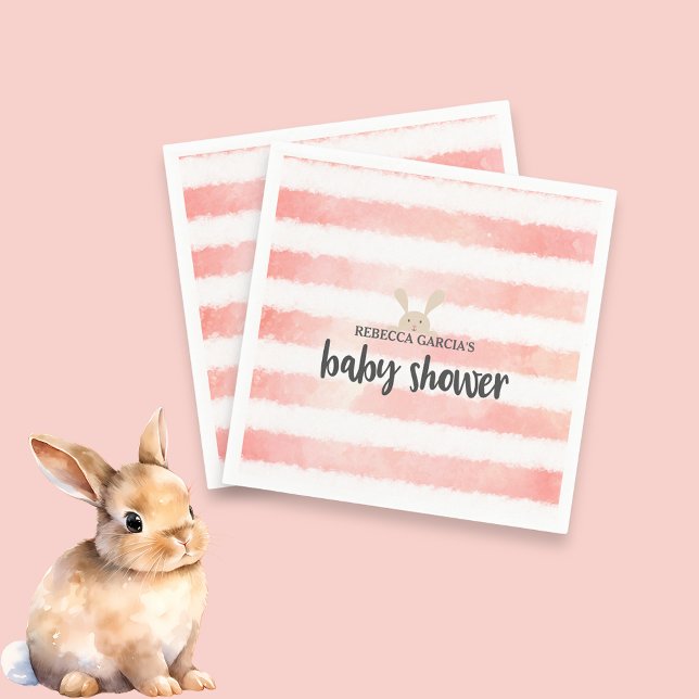 Pink White Watercolor Bunny Baby Shower Napkins (Creator Uploaded)