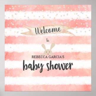 Pink White Watercolor Bunny Baby Shower