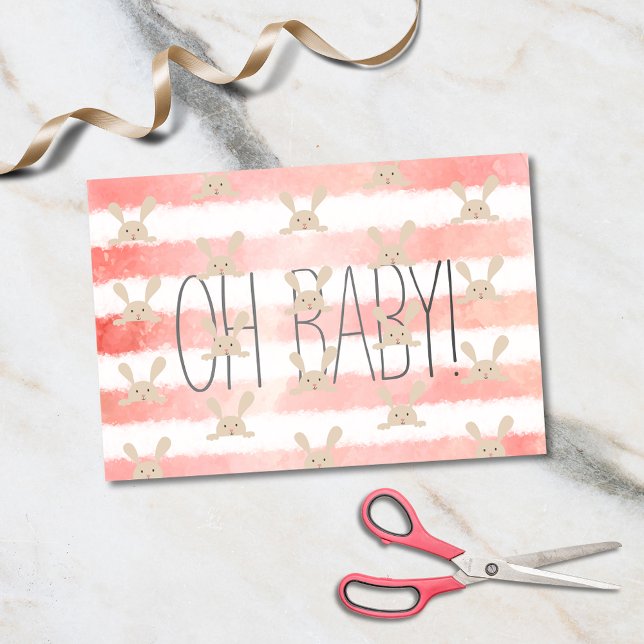 Pink White Watercolor Bunny Oh Baby Tissue Paper (Creator Uploaded)