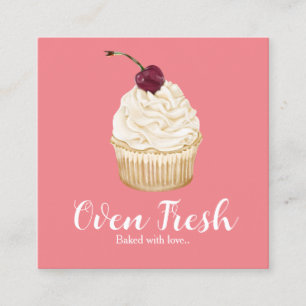 Pink White Watercolor Cupcake Bakery Square Business Card