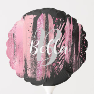 Pink White Watercolor Glitter Foil Paint Strokes Balloon