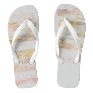 Pink White Watercolor Glitter Foil Paint Strokes Flip Flops
