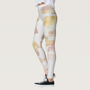 Pink White Watercolor Glitter Foil Paint Strokes Leggings