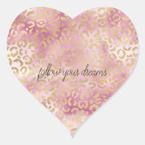 Pink White Watercolor Gold Leopard Print   Heart Sticker