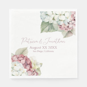 Pink & White Watercolor Hydrangea Flowers Napkins