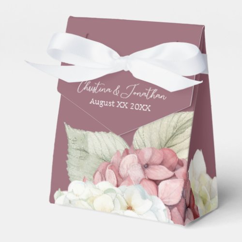 Pink  White Watercolor Hydrangea Flowers on Blush Favor Boxes