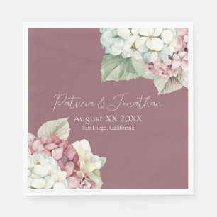 Pink & White Watercolor Hydrangea Flowers on Blush Napkins