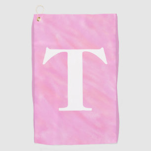 Pink White Watercolor Monogram Golf Towel