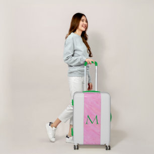 Pink White Watercolor Monogram Luggage