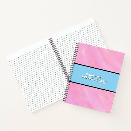 Pink White Watercolor Name Class Subject Notebook