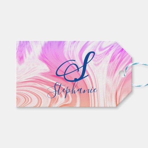 Pink White Wave Abstract Girly Monograms Cute Gift Tags