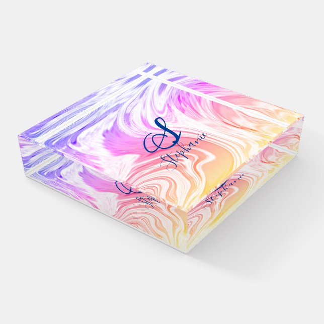 Pink White Wave Abstract Girly Monograms Cute Paperweight (Angled)