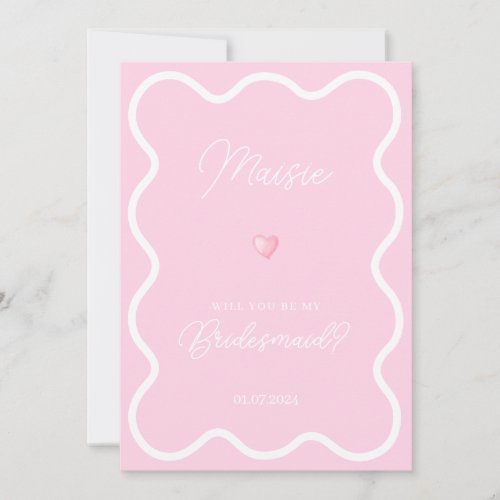 Pink white wavy will you be my bridesmaid proposal