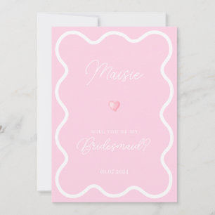 Pink white wavy will you be my bridesmaid proposal invitation