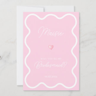 Pink white wavy will you be my bridesmaid proposal invitation
