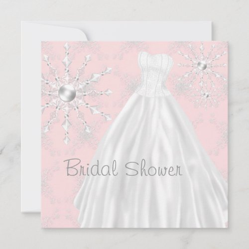 Pink White Wedding Dress Bridal Shower Invitations