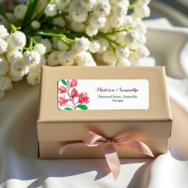 Pink White Wedding Flowers Address Label (Creator Uploaded)