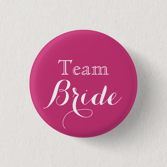 Pink White Wedding Team Bride Button (Front)