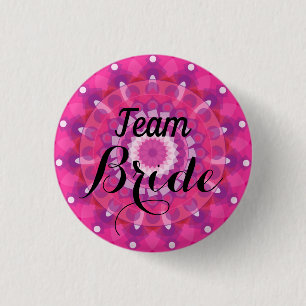 Pink White Wedding Team Bride Button