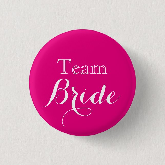 Pink White Wedding Team Bride Button (Front)