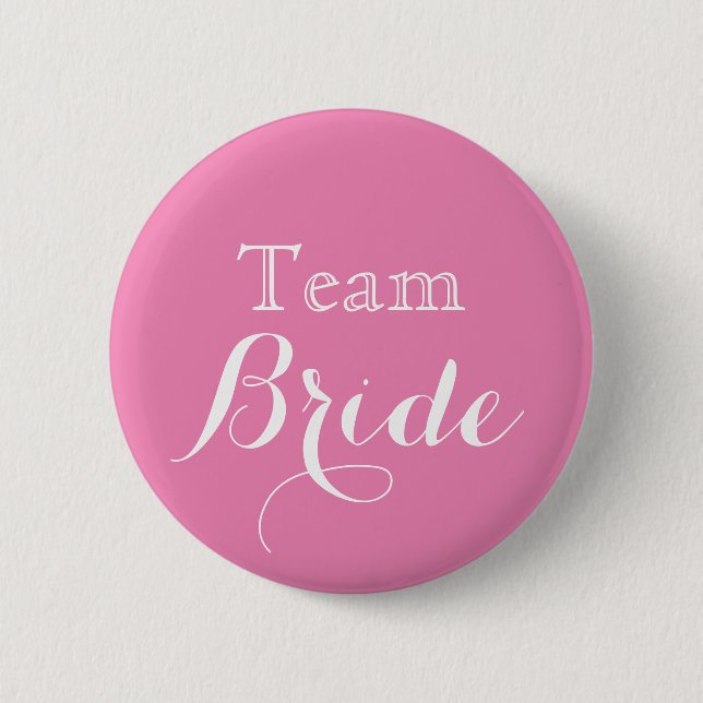 Pink White Wedding Team Bride Pinback Button (Front)