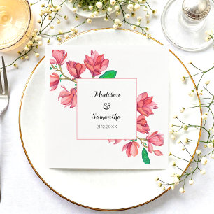 Pink White Wedding Watercolor Floral Napkins