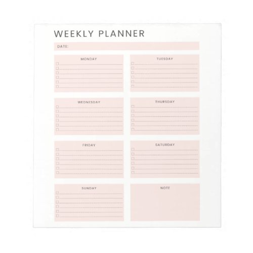 Pink White Weekly Planner Organizer To do List  Notepad